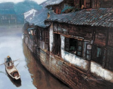 中国 Painting - リバービレッジの山水の家族連れ 中国の風景